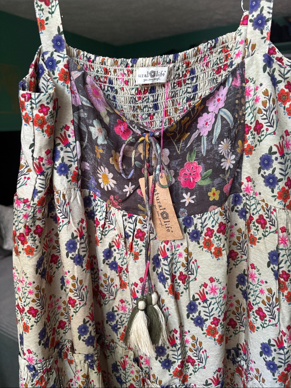 NWT Natural Life Floral Tiered Maxi Sundress in Cream size M - Picture 2 of 13